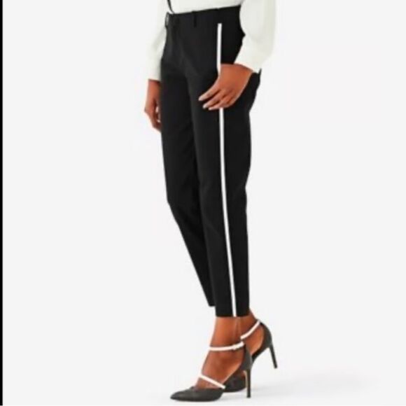 Kate Spade Saturday The Drifter Tuxedo Black Pants with White Stripes - Picture 1 of 9